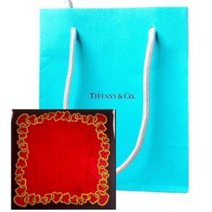 ❤ Tiffany & Co. Red Gold & Black Heart Silk Scarf 34" + Bag  *